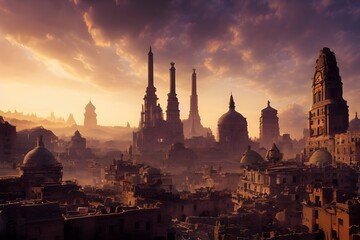 Canvas Print - Sun rises on an ancient, powerful city..