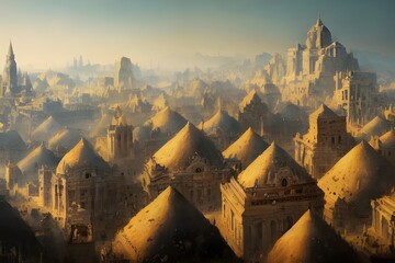 Wall Mural - Sun rises on an ancient, powerful city..