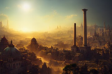 Canvas Print - Sun rises on an ancient, powerful city..