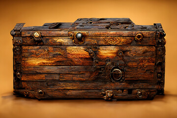 Wall Mural - Pirate treasure chest with gold coins, icon concept for game button and screen. Digital illustration