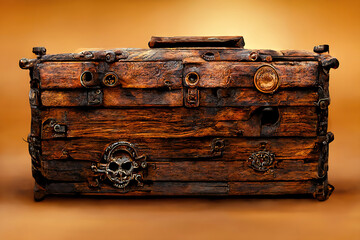 Wall Mural - Pirate treasure chest with gold coins, icon concept for game button and screen. Digital illustration