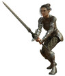 3D Rendered Female Warrior Isolated On Transparent Background Fighting With Sword - 3D Illustration