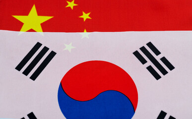 Poster - Chinese and South Korean national flags together