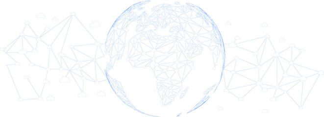 Poster - World Globe with cloud icon polygon dot connected line. Concept of cloud technology for human lifestyle