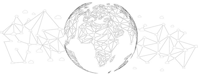 Poster - World Globe with cloud icon polygon dot connected line. Concept of cloud technology for human lifestyle