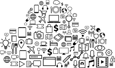 Poster - Cloud computing network technology shaped with utility functional icon.Concept of cloud server, Storage and data