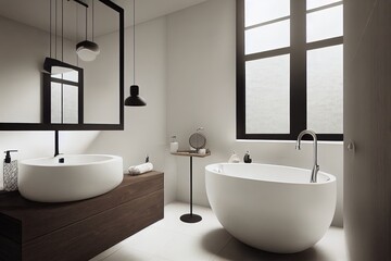 Poster - Interior of stylish bathroom with toilet bowl and decor elements