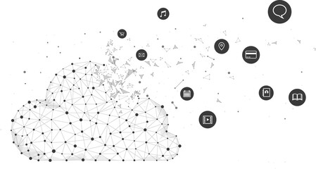 Poster - Cloud computing network technology polygon dot connected line with icon : Concept of cloud server, Storage and data