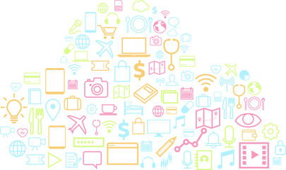 Poster - Cloud computing network technology shaped with utility functional icon.Concept of cloud server, Storage and data
