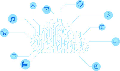 Poster - Cloud computing network technology from circuit board graphic with icon Concept of cloud server, Storage and data