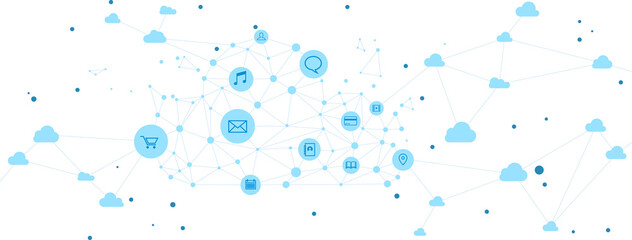 Poster - Cloud computing network technology polygon dot connected line with icon : Concept of cloud server, Storage and data