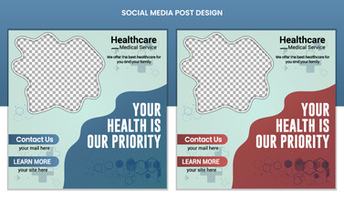 Wall Mural - Medical Healthcare social media posts design, business web banners color variation template, Set of Editable square post template