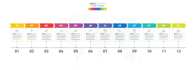 12 Months modern Timeline diagram calendar, Infographic template for business.