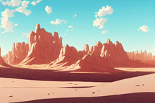 Wüste Mit Einem Canyon Im Comic Style