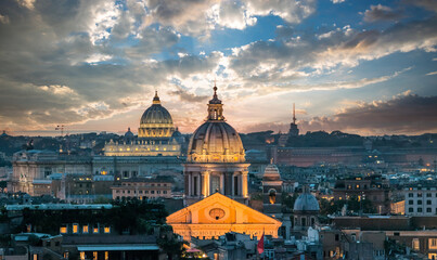 Poster - roma cupola si san Pietro,notturno