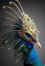 Hyper-realistic Digital Art Of A Fantasy Peacock On A Gray Background