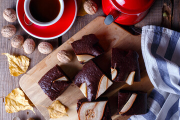 Wall Mural - pear pie on wooden board