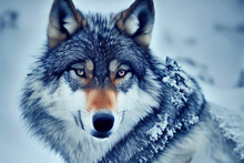 Cute Photorealistic 3d Render Wolf Portrait In A Frozen Winter Forest