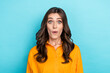© deagreez - Photo portrait of stunning young woman excited astonished promotion wear trendy yellow smart casual look isolated on blue color background