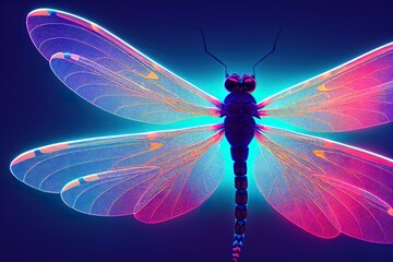 Wall Mural - Shiny abstract dragonfly, 3D rendering, raster illustration.