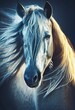 Vertical hyper-realistic illustration of a graceful fantasy white horse