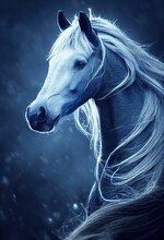 Vertical Hyper-realistic Illustration Of A Graceful Fantasy White Horse