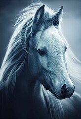 Wall Mural - vertical hyper-realistic illustration of a graceful fantasy white horse