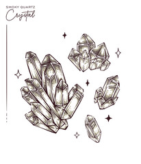 Hand drawn smoky quartz crystal illustration vector mineral gemstone drawing collection