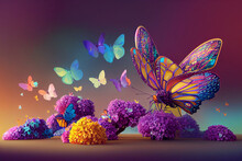Background Of Abstract Butterflies Of Different Colors, Rainbow, Different Sizes And Shapes, Very Beautiful And Bright