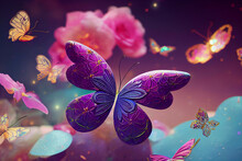 Background Of Abstract Butterflies Of Different Colors, Rainbow, Different Sizes And Shapes, Very Beautiful And Bright