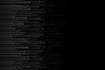 White gradient abstract vector line pattern with dots isolated on a black background. Minimalist flowing paths texture. Digital future technology, network, connection structure, or science concept