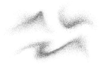 Charcoal splashes, black dotwork grain texture, abstract stipple sand effect, gradient from dots isolated on whitev background. Vector illustration.