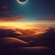 sunset in the desert moon approching