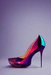 Wall Mural - Hyper realistic illustration of a high heel shoe on a violet background