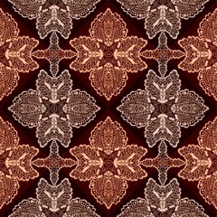 Wall Mural - Elegant natural seamless ornament in beige, orange and brown tones for silk fabric with openwork fantasy leaves