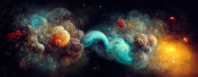 Colorful Abstract Wallpaper Texture Background Illustration, Universe And Time Travel Between Stars And Planets