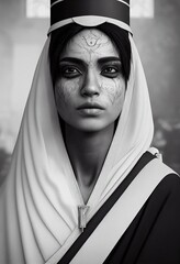 Canvas Print - A fictional person, not based on a real person. Portrait of a beautiful priestess with makeup. Image of an ancient princess. . Generative AI