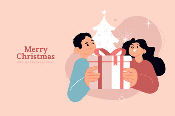 Merry Christmas and Happy New Year greeting card. Vector illustration concept for background, greeting card, party invitation card, website banner, social media banner, marketing material.