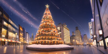 Christmas Tree City Skyline At Night