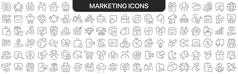 Aufkleber - Marketing icons collection in black. Icons big set for design. Vector linear icons