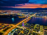 Fototapeta Big Ben - Aerial view of Han river which is a very famous destination of Da Nang city.