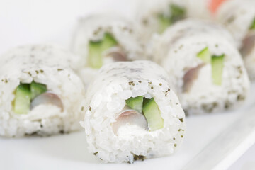 Sushi rolls with avocado. Traditional japanese food