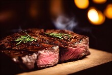 Grilled Gourmet Perfect Steak , Close Up, Bokeh