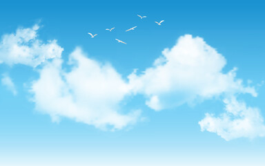 Wall Mural - Realistic blue sky with flying birds