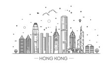 Hong Kong Skyline, Vector Illustration In Linear Style