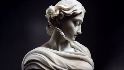 Illustration of a Renaissance marble statue of Iris. She is the Goddess of the Rainbow in Greek and Roman mythology.