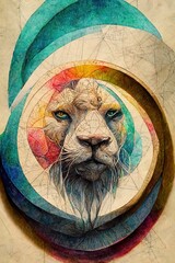 Wall Mural - Colorful diagram of a majestic lion in geometrical colorful lines and shapes