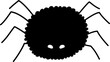 Black silhouette of shaggy, squinting spider. Monochrome flat illustration for Halloween