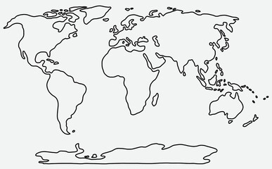 Poster - Freehand world map sketch on white background..