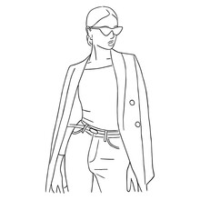 Line Art Minimal Of Fashion Business Woman Lifestyle In Hand Drawn Concept For Decoration, Doodle Style